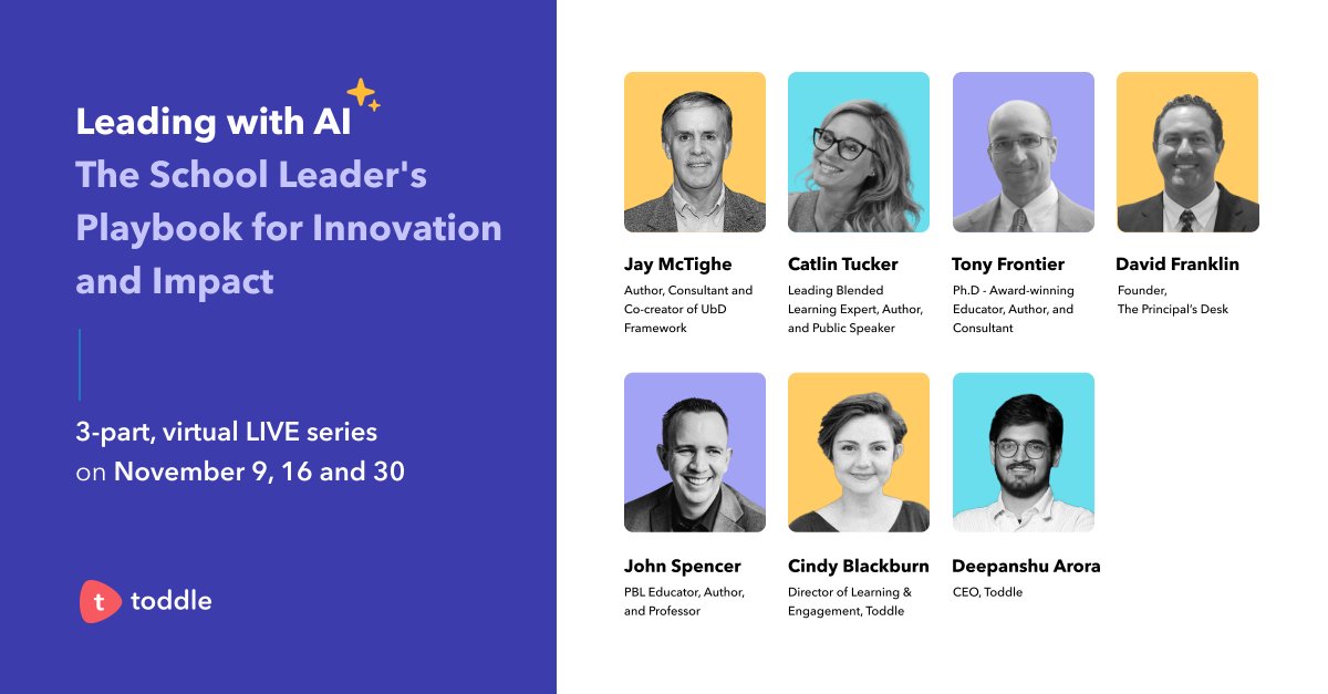 Excited for this event! We have been hard at work creating resources to address the questions and needs of school leaders. I'll be leading 2 sessions to introduce you to our new tools for becoming an AI leader!  Join us for this 3-part series: hubs.li/Q026H-DB0 <a href="/toddle_edu/">Toddle</a>