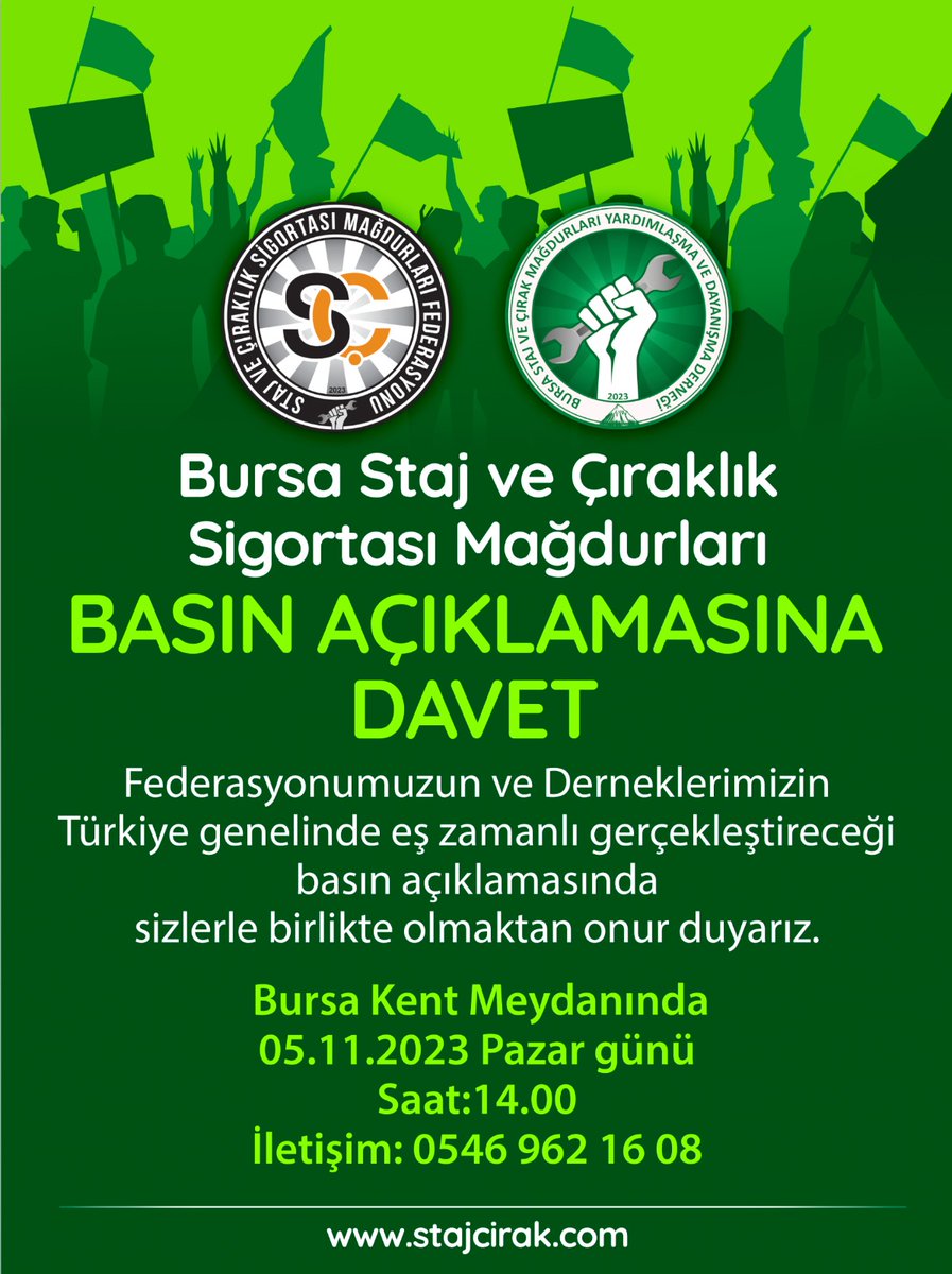 Sesimize Ses Olun🙏

BURSA 🍀🍀

Basın Açıklaması Davet 
@OlayHaber_Bursa
@FOXTurkiye
@ntv
@tgrthabertv
@showanahaber
@atvcomtr
@ulketv
@startv
@olaytv_
@ahaber
Mağduriyetin Maliyeti Olmaz 
#2KasımÇırakStajyerBütçede