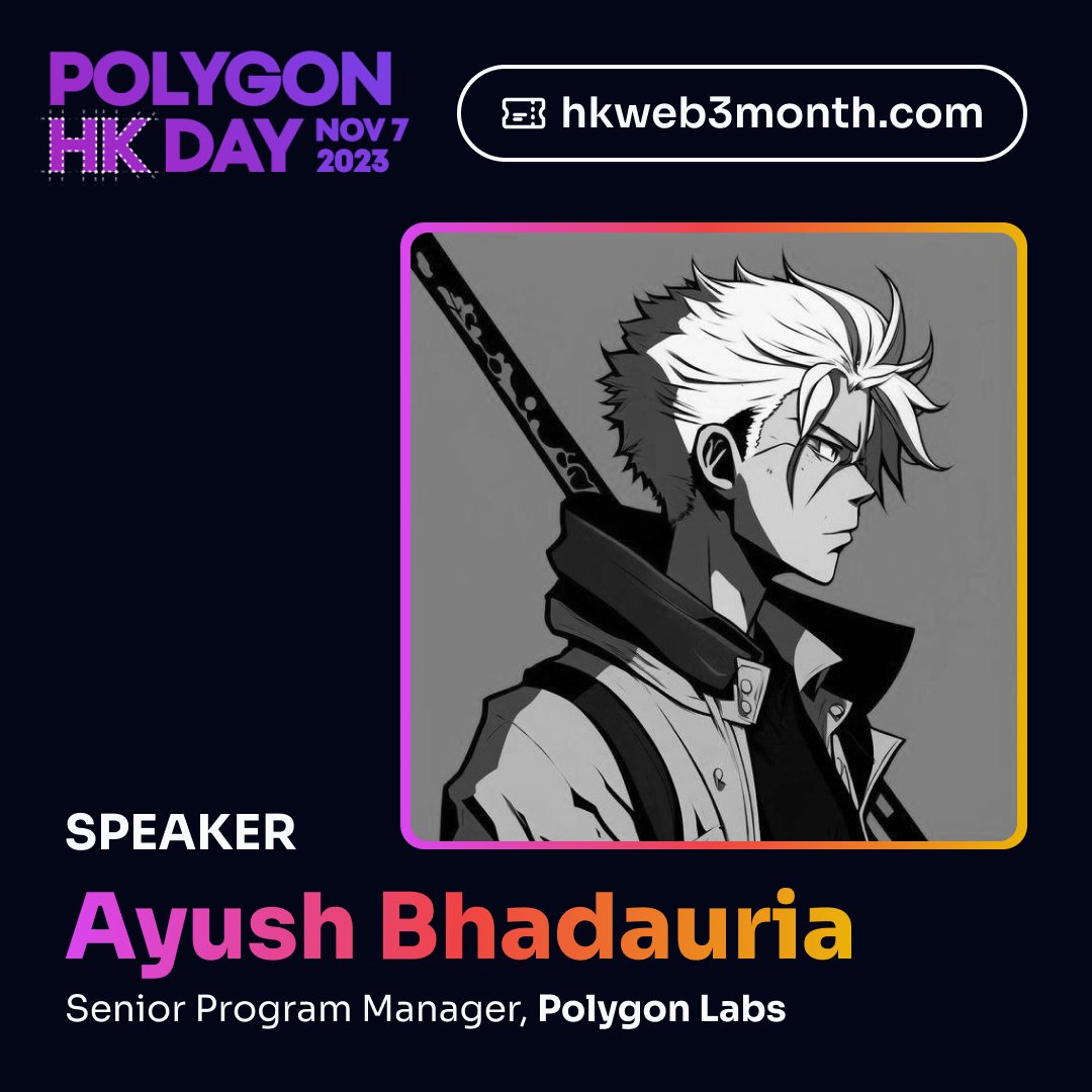 #HKWeb3Month Polygon HK Day Speaker <a href="/0xAbix/">Abix</a> @0xPolygonLabs 

🎟️ Free hkweb3month.com/tickets 

Discover Polygon 2.0, unveil zkRollups, explore Polygon Chain Development Kit (CDK), and dive into the emerging career of Dev Rel!