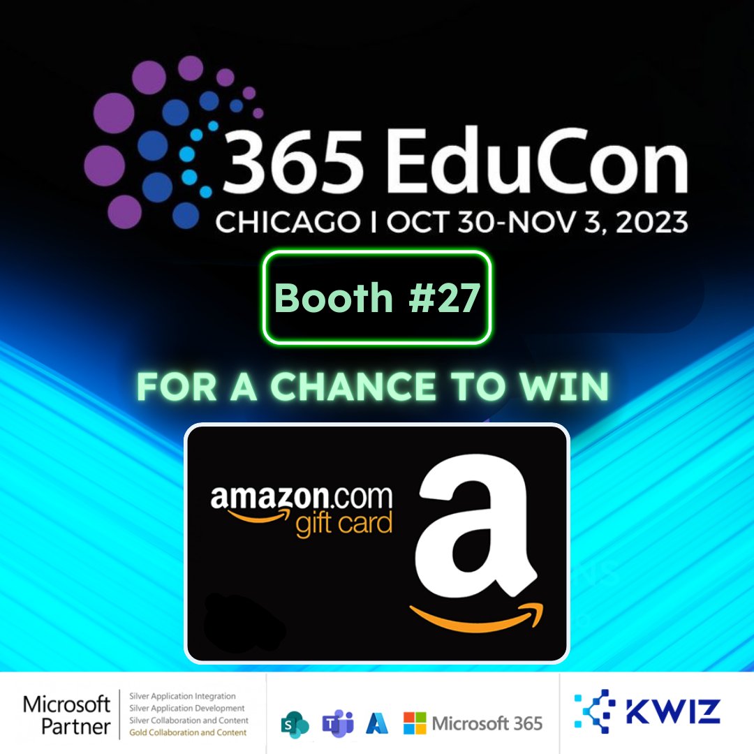 💥 Today! Come by our Booth 27 at 365Educon Chicago and play trivia to win an Amazon gift card! 

We can't wait to see you here!

#365educon #educon #m365 #sharepoint #educonchicago #sharepointonline