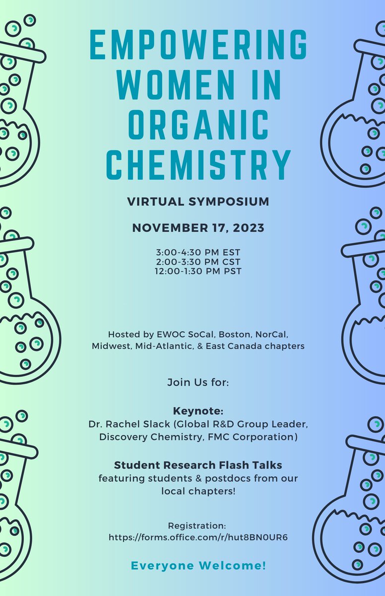 The combined EWOC virtual symposium is finally back! Join in for a keynote from Dr. Rachel Slack (FMC) and student research flash talks on November 17th at 12 PM PST - sign up for free here: forms.office.com/r/hut8BN0UR6 <a href="/EWOC8/">EWOC</a> <a href="/EWOCBoston/">EWOC Boston</a> <a href="/MidAtlanticEWOC/">Mid-Atlantic EWOC</a>