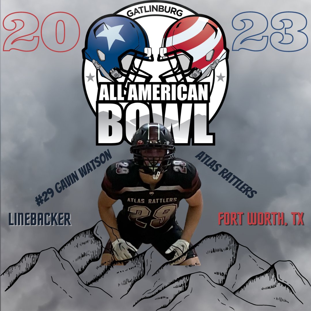ATLAS Rattlers 11 Man FB DFW TX (@atlasdfw) on Twitter photo Congrats to <a href="/Gavin_Watson_29/">Gavin Watson #29</a> on another huge honor - Selected as an All-American LB in this year's <a href="/GatlinburgBowl/">Gatlinburg All American Series</a> Game. <a href="/Gosset41/">Brian Gosset</a> <a href="/Jason_Howell/">Jason Howell</a> <a href="/Select50Sports/">Select 50 Showcases</a> <a href="/dctf/">Dave Campbell's โ TexasFootball.com</a> <a href="/TXPrivateFBGuy/">Texas Private School Football</a> <a href="/LSCSN/">Lone Star Christian Sports Network (LSCSN)</a> <a href="/LSGridiron/">Lone Star Gridiron - lonestargridiron.com</a> <a href="/TXTopTalent/">TX TOP TALENT</a> <a href="/LoneStarPrepsTX/">LoneStarPreps.com</a> <a href="/GatlinburgCity/">City Of Gatlinburg</a> <a href="/texashsfootball/">Texas HS Football</a> <a href="/PrepRedzoneTX/">Prep Redzone Texas</a> Congrats to <a href="/Gavin_Watson_29/">Gavin Watson #29</a> on another huge honor - Selected as an All-American LB in this year's <a href="/GatlinburgBowl/">Gatlinburg All American Series</a> Game. <a href="/Gosset41/">Brian Gosset</a> <a href="/Jason_Howell/">Jason Howell</a> <a href="/Select50Sports/">Select 50 Showcases</a> <a href="/dctf/">Dave Campbell's โ TexasFootball.com</a> <a href="/TXPrivateFBGuy/">Texas Private School Football</a> <a href="/LSCSN/">Lone Star Christian Sports Network (LSCSN)</a> <a href="/LSGridiron/">Lone Star Gridiron - lonestargridiron.com</a> <a href="/TXTopTalent/">TX TOP TALENT</a> <a href="/LoneStarPrepsTX/">LoneStarPreps.com</a> <a href="/GatlinburgCity/">City Of Gatlinburg</a> <a href="/texashsfootball/">Texas HS Football</a> <a href="/PrepRedzoneTX/">Prep Redzone Texas</a>