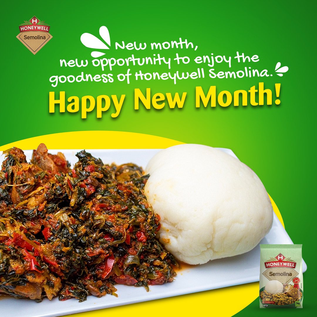 HoneywellFoods's tweet photo. As we welcome the new month, it’s a fresh start for you to savor every delicious moment with our Semolina.
When will you be having your semolina today? Lunch or Dinner?
#HappyNewMonth #Honeywe;; #HeneywellFoods #HoneywellSemolina #DeliciousDelicacies #TastyFood https://t.co/EBhK4NqFSc