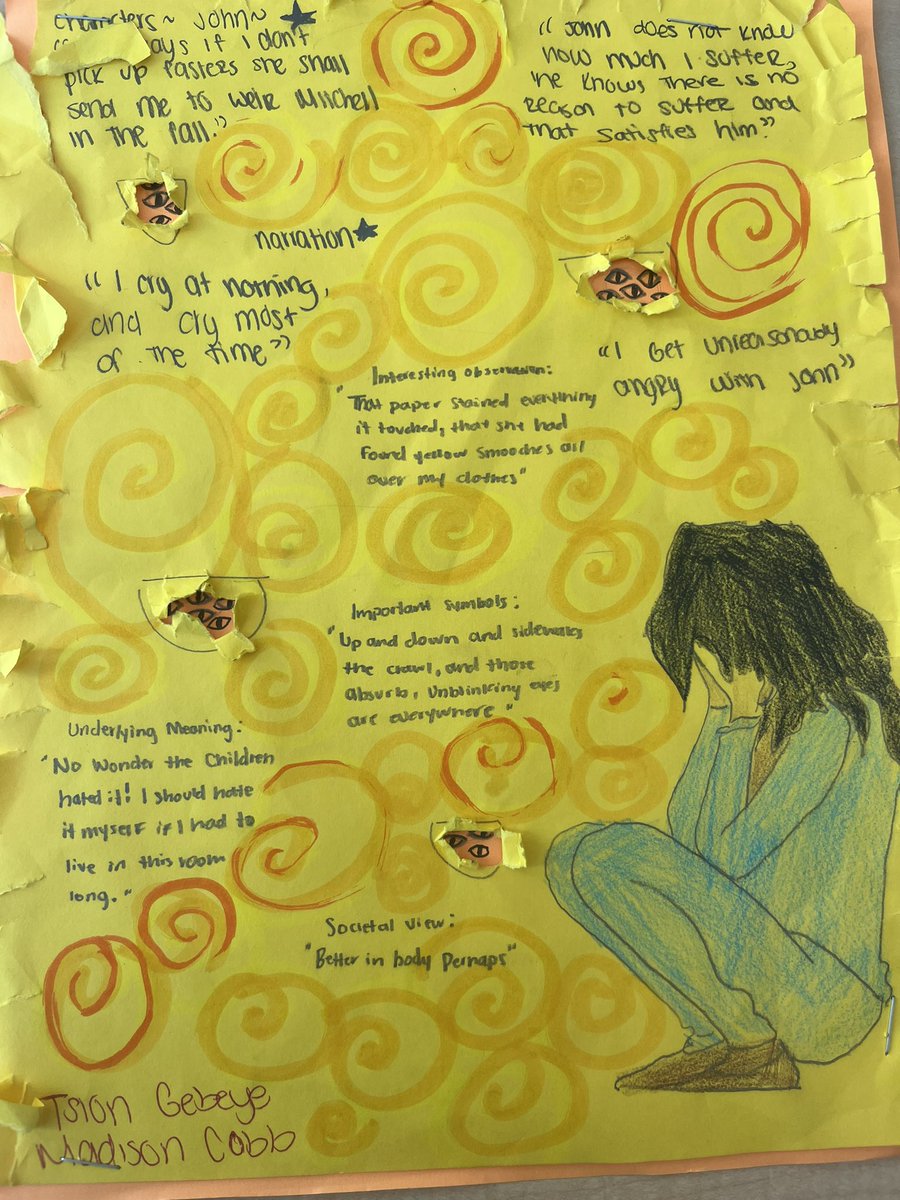 susangbarber's tweet image. “The Yellow Wallpaper” analysis - the creation of the design slows students down allowing them time to process. I LOVE the conversations I’m hearing about this texts as students are working. #aplitchat