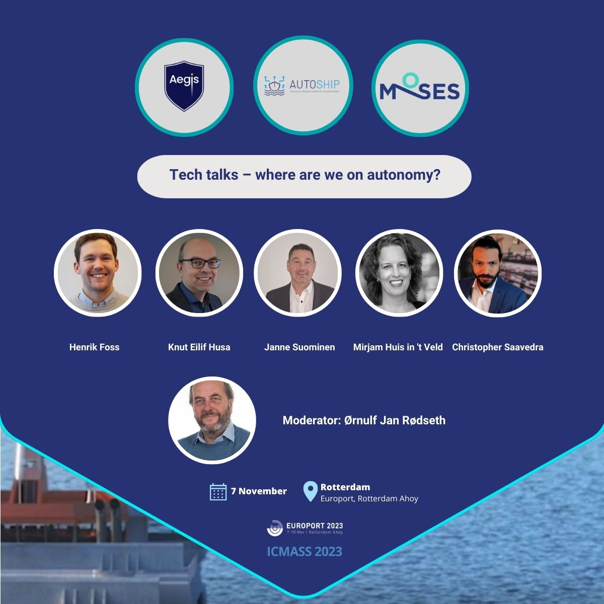 AutoshipProject's tweet image. Navigating the future of European waters with #AEGIS, @AutoshipProject &amp;amp; @mosesproject20: meet the speakers of the second session of the event! The session will delve into the current state of #autonomy. Register here to join 👉lnkd.in/dbnXHg3d