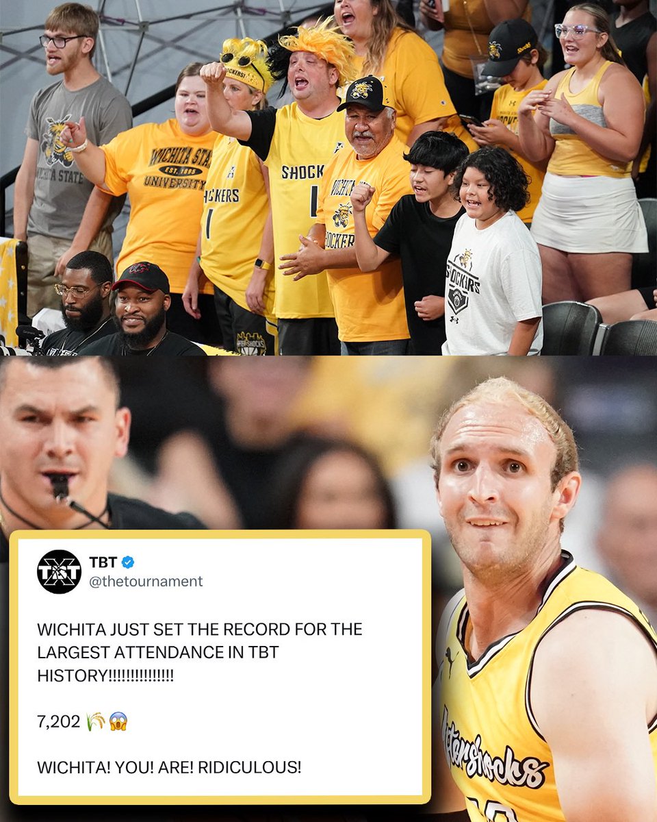 With <a href="/GoShockersMBB/">Wichita State Men's Basketball</a>’s season beginning in a few days, we can’t help but think about the HISTORY that we made this past summer with TBT‼️

Charles Koch Arena, the greatest place on earth to watch a basketball game - 

👏7,202👏