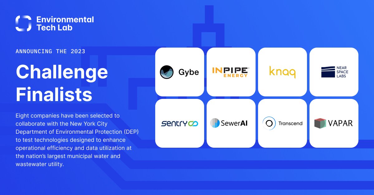 Environmental Tech Lab (@envirotechlab) on Twitter photo Excited to kick off the inaugural <a href="/EnviroTechLab/">Environmental Tech Lab</a> and welcome the 2023 Challenge Winners! Eight companies from around the globe were selected to test new tech to solve challenges facing NYC's water network💧Learn more about what they’re working on here: envirotechlab.nyc/news/8-tech-co… Excited to kick off the inaugural <a href="/EnviroTechLab/">Environmental Tech Lab</a> and welcome the 2023 Challenge Winners! Eight companies from around the globe were selected to test new tech to solve challenges facing NYC's water network💧Learn more about what they’re working on here: envirotechlab.nyc/news/8-tech-co…