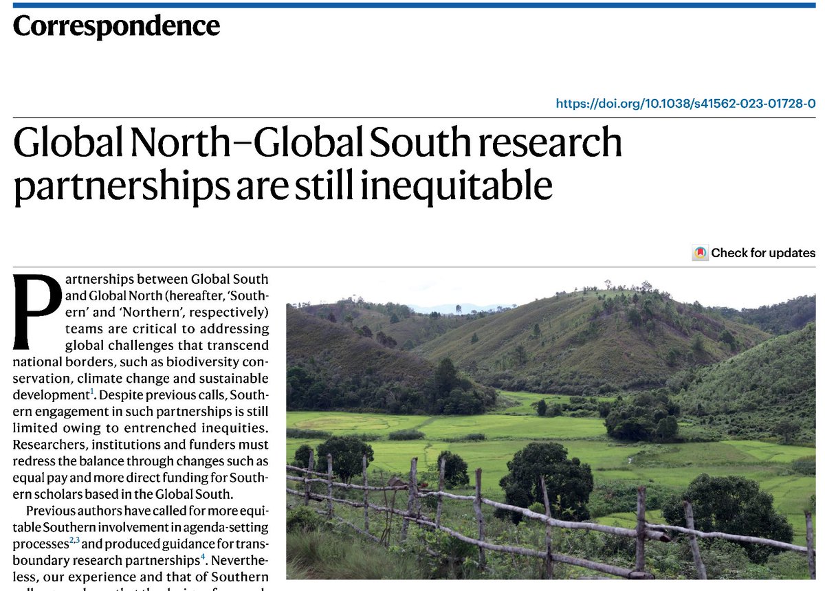 Despite previous calls, North-South research partnerships are still inequitable, and continue to be led and dominated by the interests of Northern donors and scholars. 👉 rdcu.be/dopFL @EADI @AASciences @dsigovza @CDEunibe @ETH4D @Africa_evidence @andypsumner @scnatCH