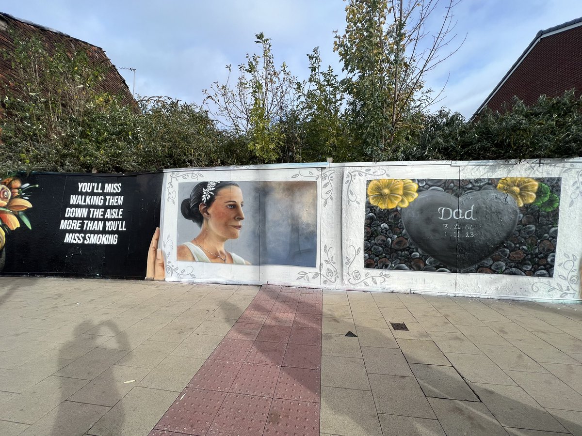 MatthewEvison1's tweet photo. Important day for @NHS_GM and @HistoryMakersGM with the launch of a new stop smoking media campaign. You’ll know it when you see it. Uncomfortable watching but such an important message. Amazing public artwork on the A6 in Levenshulme.  #whatwillyoumiss https://t.co/BH5aeQcaFu