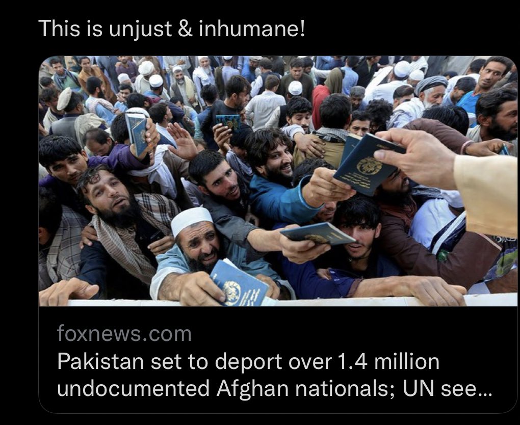 Waiceluck's tweet image. #Pakistan #deporting #Afghan #refugees is an absolute Disgrace! 
Not even mentioning any positive contributions they have made to Pakistan. While the #Taliban (who were emboldened by Pakistani Govt.) are hunting these same refugees down sending them to be persecuted &amp;amp; murdered.