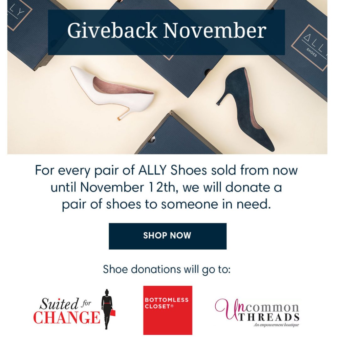BttmlessClstNYC's tweet image. Shoe shopping time at #femalefounded #womenownedbusiness @allyshoes! Now til Nov 14, they’ll donate a pair of shoes to orgs., including @bottomlessclosetnyc, for every pair of shoes purchased. 

#shopforacause #womensupportingwomen #womenempowerment #giveback #allyshoes