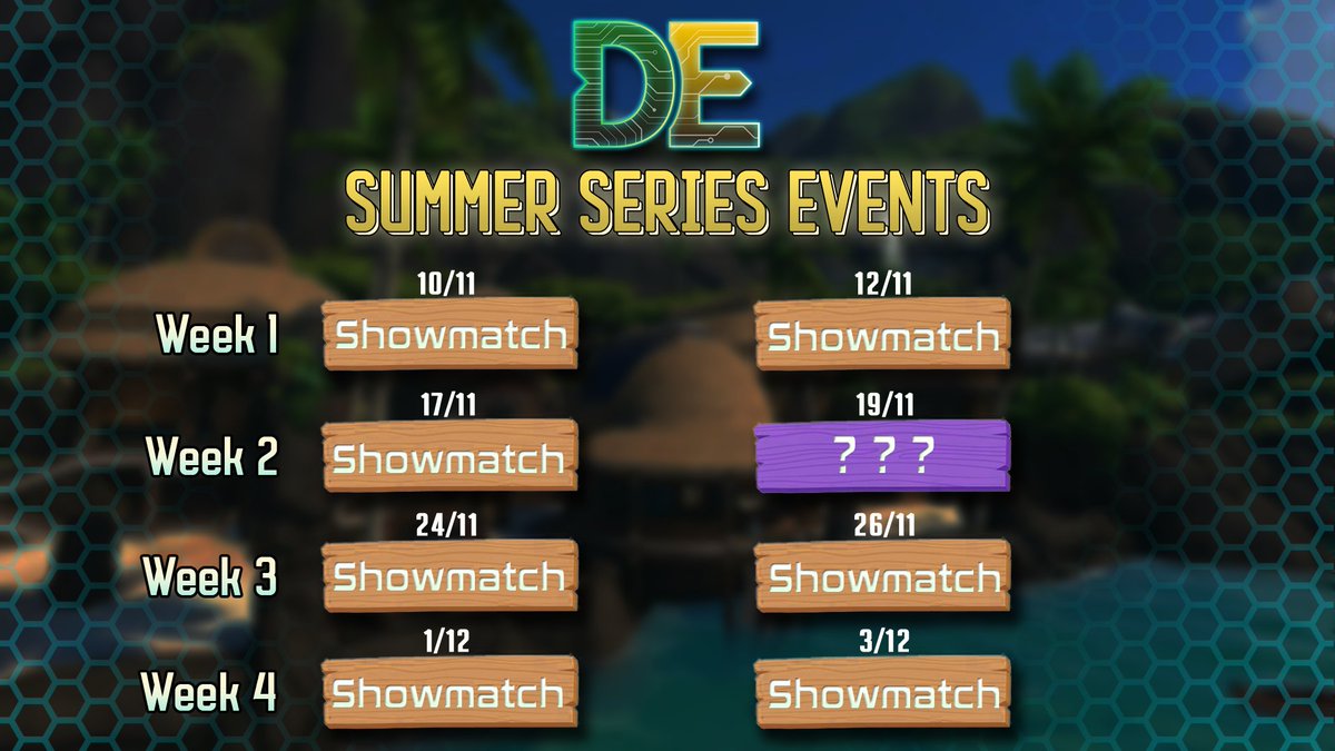 INTRODUCING the DE Summer Series! ☀️🌴

8 streamed events over the next 4 weeks, featuring a range of teams and production crew!

Could somebody PLEASE tell me how that purple plank got on this graphic?