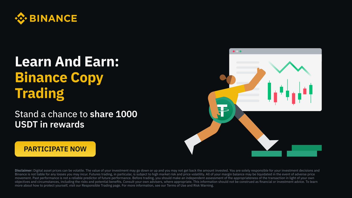 Binance Africa (@binanceafrica) on Twitter photo ⏰Time to put your #Binance Copy Trading knowledge to the test.
Stand a chance to share 1000 USDT 👉 100 winners! 💰
🔸Retweet & Follow <a href="/BinanceAfrica/">Binance Africa</a>
🔸Tag 5 friends to join the fun with #BinanceCopyTrading
🔸Participate in Quiz ➡️ binance.com/en/survey/5562… ⏰Time to put your #Binance Copy Trading knowledge to the test.
Stand a chance to share 1000 USDT 👉 100 winners! 💰
🔸Retweet & Follow <a href="/BinanceAfrica/">Binance Africa</a>
🔸Tag 5 friends to join the fun with #BinanceCopyTrading
🔸Participate in Quiz ➡️ binance.com/en/survey/5562…