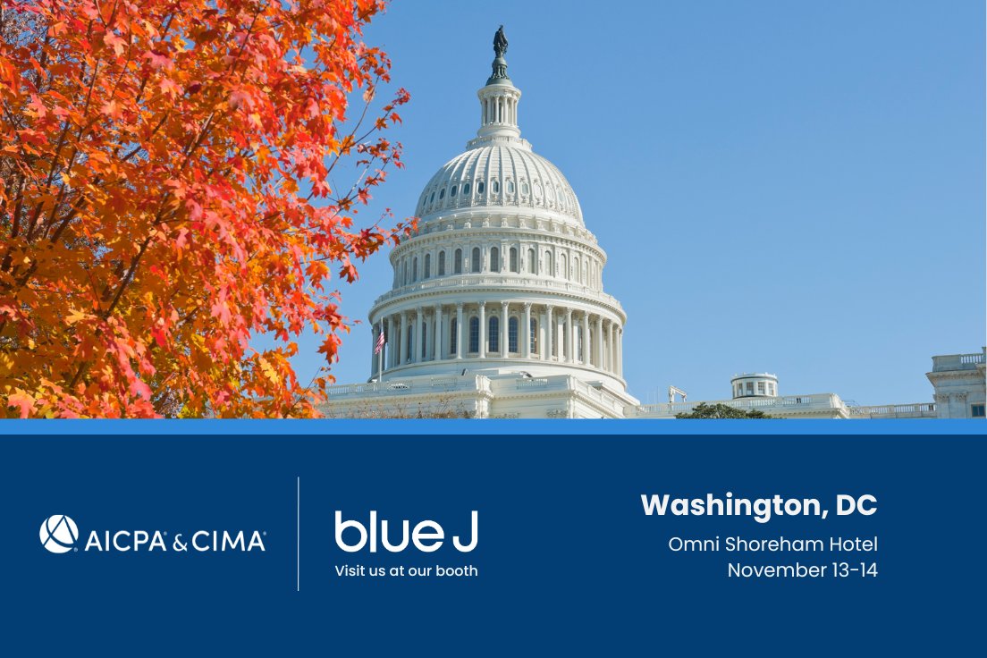 The Blue J team is thrilled to be attending the AICPA & CIMA National Tax & Sophisticated Tax Conference in Washington this November. 🇺🇸 Are you planning to attend? Book a demo of Ask Blue J, next generation tax research. Get in touch bit.ly/3QD8lu8 #TaxTechnology