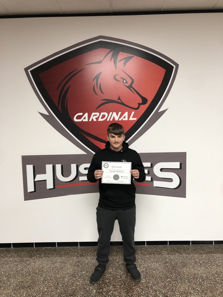 Congratulations to the following High School students who passed the course and are now officially certified in Tormach CNC Machines. 

Clayton C. - Sr. 
Logan S. - Sr. 
Jazlyn S. - Sr. 
Talon D. - Soph.