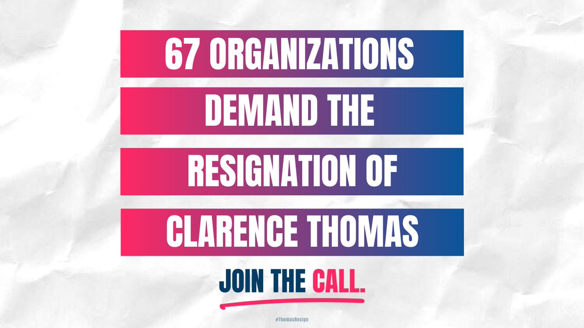 AFJustice's tweet image. BREAKING: We joined 66 organizations in calling on Clarence Thomas to resign. Many of these organizations have never called for the resignation of a sitting justice before.

This movement is growing every day. 

Our statement: afj.org/article/67-div…

#ThomasResign