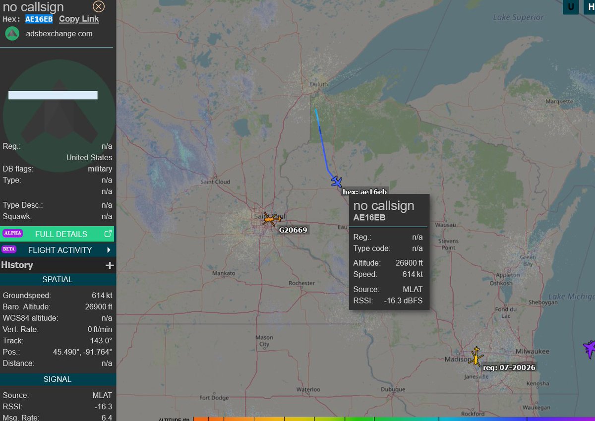 rjsincs's tweet photo. Fast mover moving fast #AE16EB Possibly #F16? https://t.co/wGExjArPn9