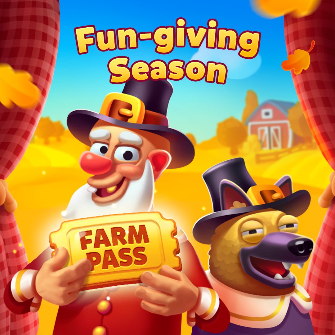 FarmJam_game's tweet photo. 🧡 Thanksgiving season starts today 🧡

Harvest all the fun with:
🌽 New Thanksgiving mode
✨100 festive levels
🦃 Dressed-up animals
🥧 Thanksgiving Pass
🎁 Lots of rewards
🤩 Special offers
Play Farm Jam https://t.co/RuDhTyQb5s and have bliss! 💞🐽

#Thanksgiving #farmjam https://t.co/MXEn6ZqNxQ