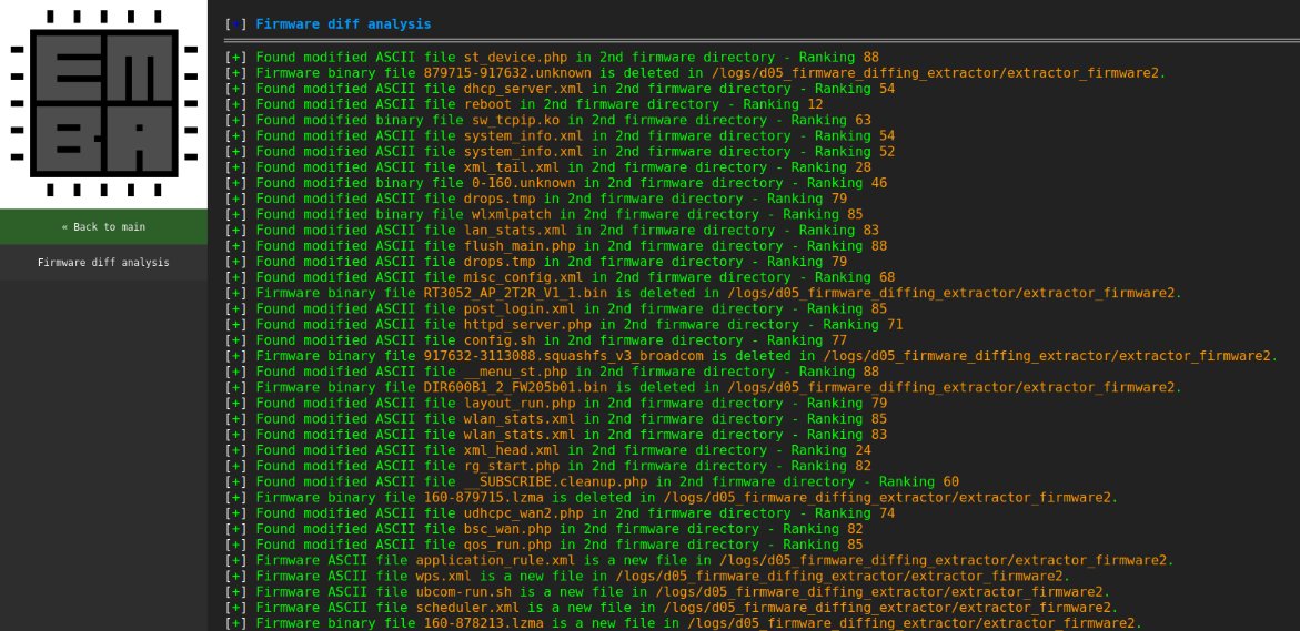 EMBA version 1.3.1 is out now - with new firmware diffing mode for all you bug hunters. Check the release notes here github.com/e-m-b-a/emba/r…