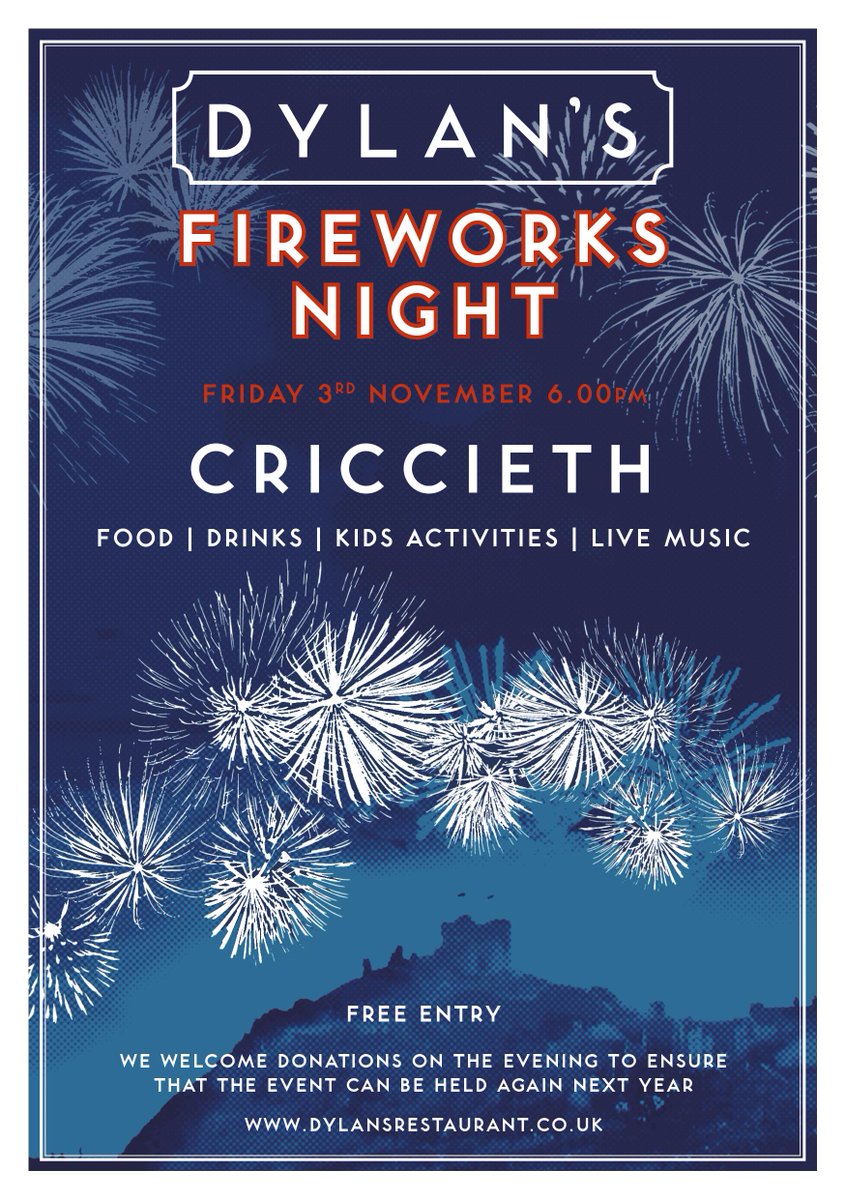 Remember, remember, the 3rd of November! | Cofiwch, cofiwch, y 3ydd o Dachwedd! Here's the outline for the evening (timings may change): • 5.00pm-Food & drink throughout the evening • 5.30pm-Live music • 7.30pm-Firework display • Children's activities throughout the evening.