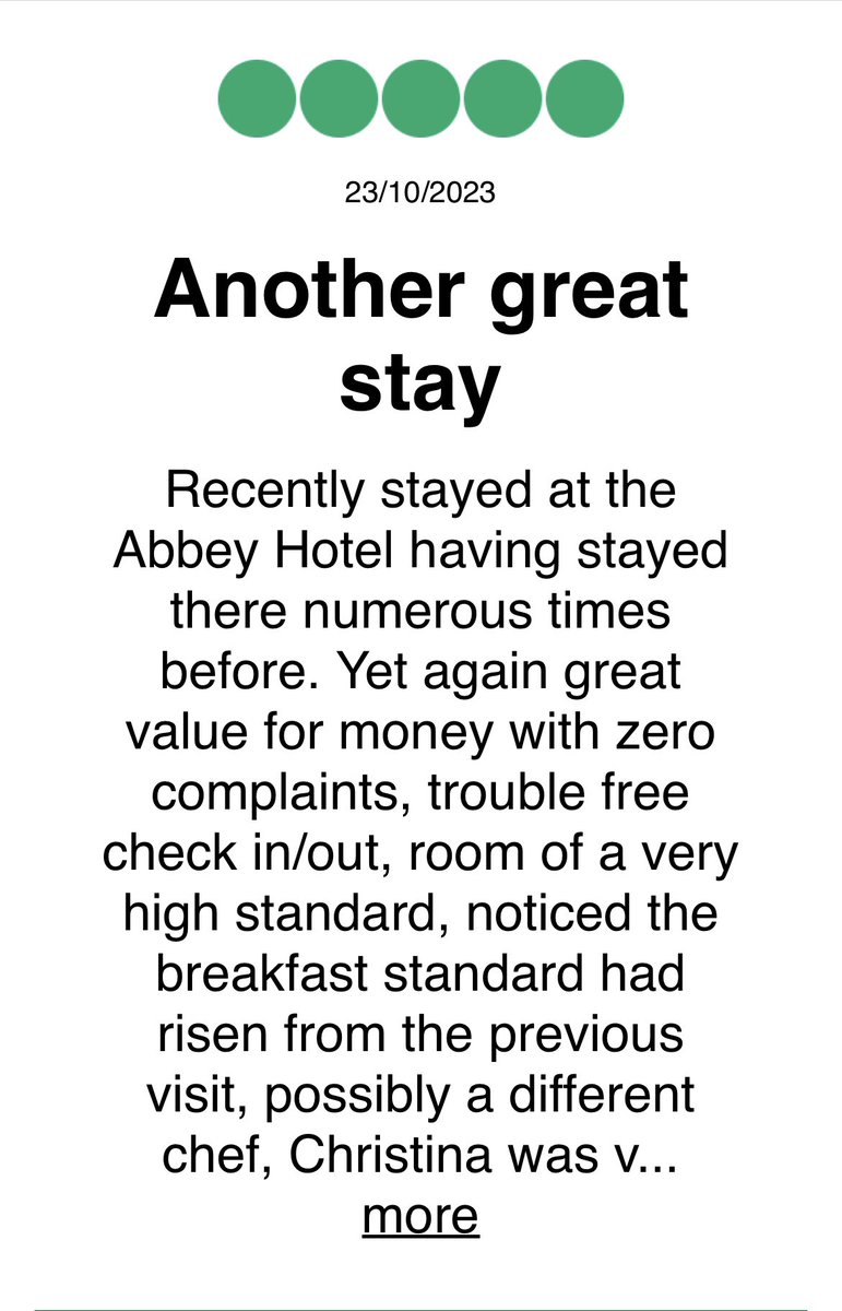 Abbey Hotel: Another great stay @Tripadvisor #5bubblereview