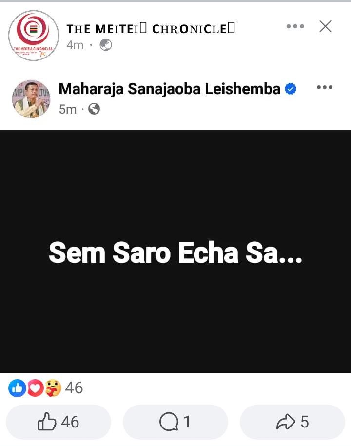 NhCing's tweet photo. This is Manipur MP 
Maharaja Sanajaoba 
Facebook post. 

Which means, 
"Be ready, dear children."

Is there going to be any untoward incidents?    

#MeiteiTerrorists 
#MeiteiWarCrimes 
#SaveKuki_ZoTribals 
#SeparateAdministration4Kuki_Zo https://t.co/M3EXEHWfwE