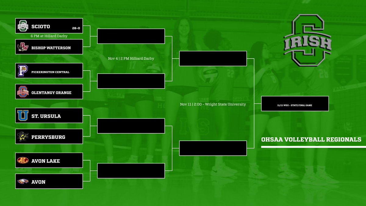 Girls' Volleyball Bracket. 
First game tomorrow Nov 3 @ 6PM