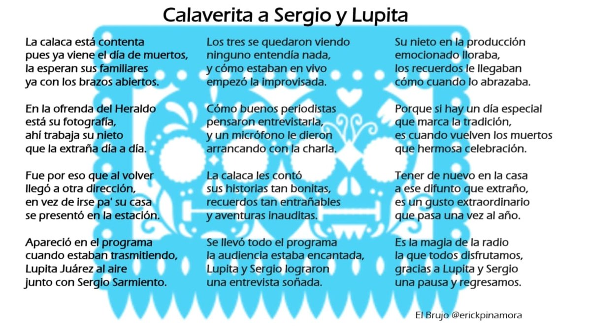 LupitaJuarezH's tweet photo. 🟠Gracias a El Brujo @erickpinamora  por esta calaverita. https://t.co/AAjERSEcih