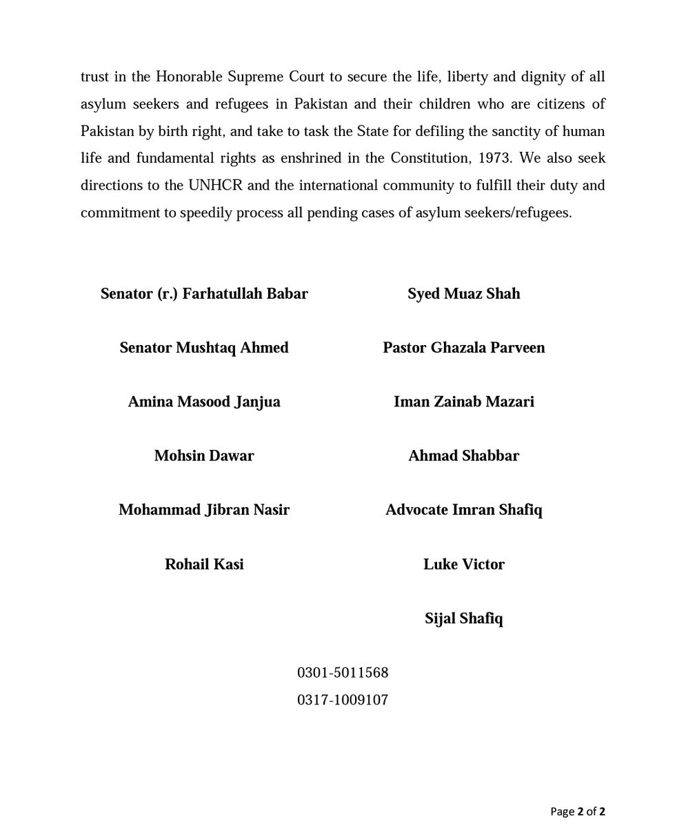 MJibranNasir's tweet photo. 13 of us as concerned citizens have filed a petition before Supreme Court challenging the decision of the Apex Committee in this caretaker setup of mass deportation of Afghan Refugees. We have prayed that protection be given to registered refugees whereas those whose asylum applications are pending may also not be deported and instead their applications should be expedited. We have further sought protection for all those who we consider have a birth right to be considered Pakistan Nationals having been born in this country. Advocate @umerijazgilani will be leading the case on our behalf. Here is the press release.