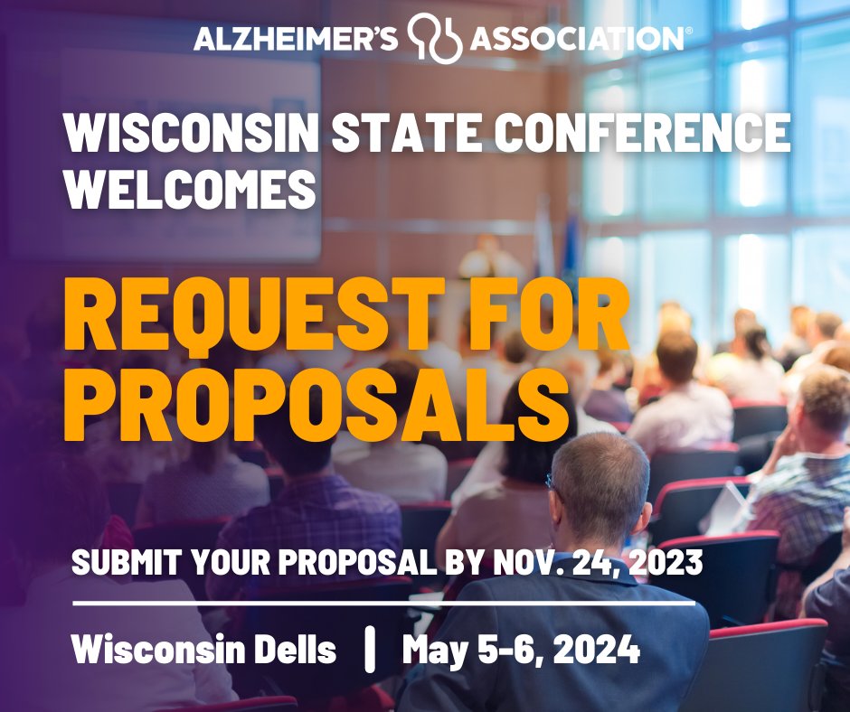 Wisconsin ADRC (@wisconsinadrc) on Twitter photo The <a href="/alzassociation/">Alzheimer's Association</a> seeks proposals for speakers for its Wisconsin State Conference scheduled for May 5 and 6, 2024. Visit the online submission form to learn more: bit.ly/ALZWorkshops20…
#EndAlz The <a href="/alzassociation/">Alzheimer's Association</a> seeks proposals for speakers for its Wisconsin State Conference scheduled for May 5 and 6, 2024. Visit the online submission form to learn more: bit.ly/ALZWorkshops20…
#EndAlz