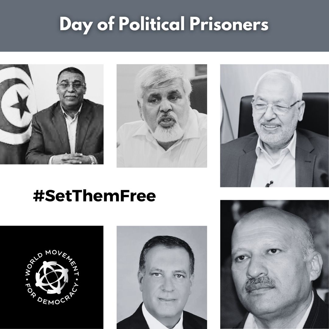 MoveDemocracy's tweet photo. In recognition of the International Day of Political Prisoners, @movedemocracy stands in solidarity with all political prisoners in Tunisia and calls for their release. #SetThemFree https://t.co/uOGpiYzSCZ
