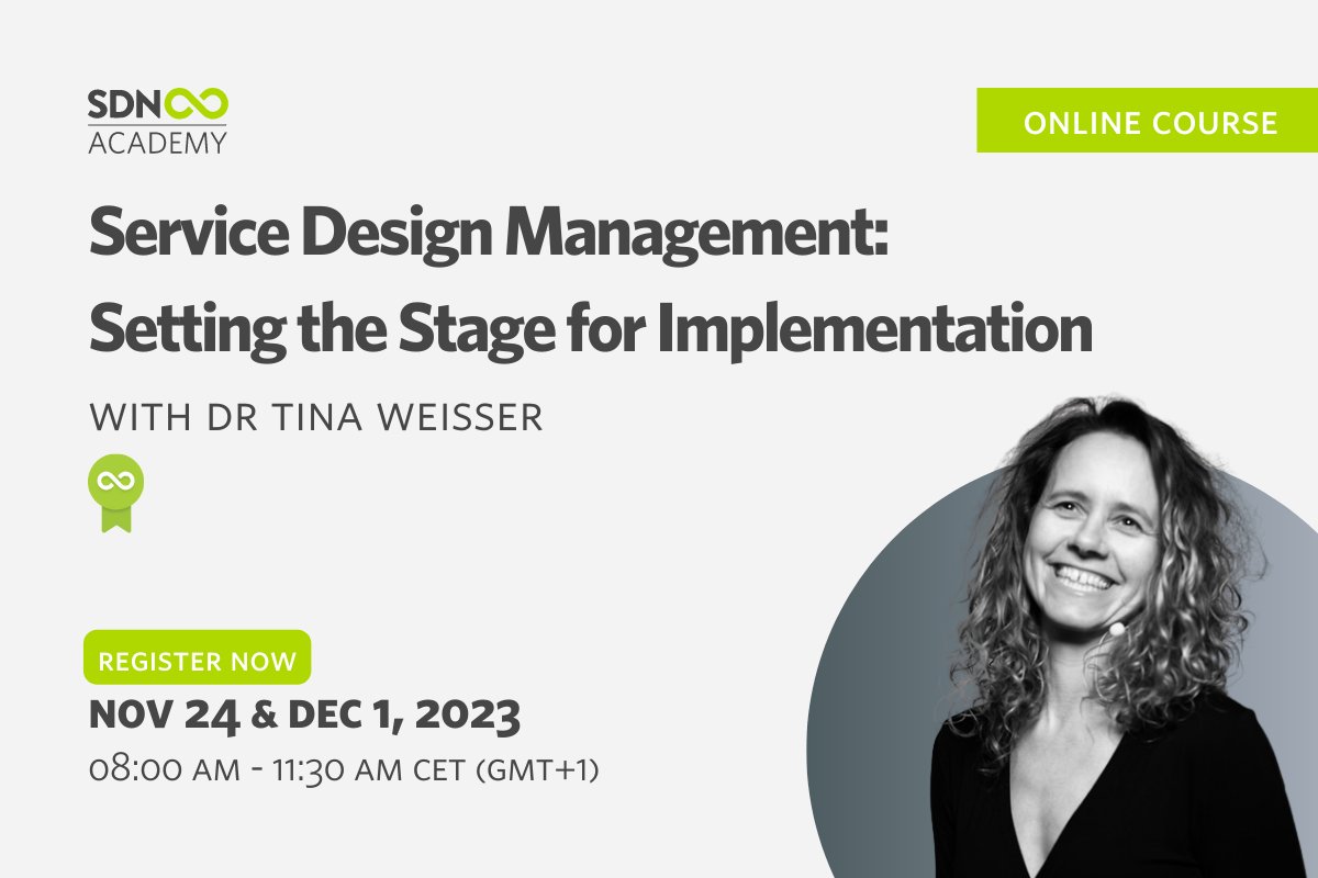 📢 Service Design Management - Setting the Stage for Implementation with SDN Acc. Master Trainer Dr Tina Weisser is returning to the SDN Academy on November 24 &amp; December 1, 2023!

➡️ sdn-academy.org/course-2023-11…

#sdnacademy #servicedesign #sdn #servicedesignacademy #innovation
