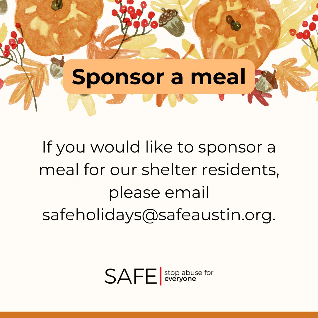 You can help survivors in Austin celebrate this upcoming Thanksgiving/Day of Gratitude by donating a meal box or sponsoring a meal.

Sign up here to claim a donation slot and find more information: bit.ly/3Mrts01