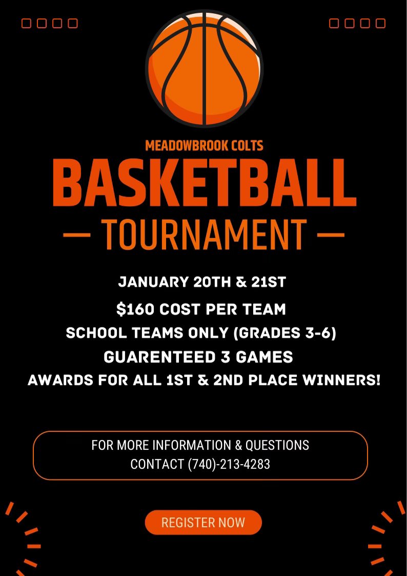 Meadowbrook Boys Basketball (@mhscoltsbb) on Twitter photo Boys Youth Basketball Tournament at Meadowbrook HS and MS. Grades 3-6. See flyer for more details. <a href="/Colt_Athletics/">Meadowbrook Athletics</a> <a href="/MHSColts/">Meadowbrook HS</a> <a href="/SamBlackburnTR/">Sam Blackburn</a> <a href="/brandonhannahs/">Brandon Hannahs</a> Boys Youth Basketball Tournament at Meadowbrook HS and MS. Grades 3-6. See flyer for more details. <a href="/Colt_Athletics/">Meadowbrook Athletics</a> <a href="/MHSColts/">Meadowbrook HS</a> <a href="/SamBlackburnTR/">Sam Blackburn</a> <a href="/brandonhannahs/">Brandon Hannahs</a>