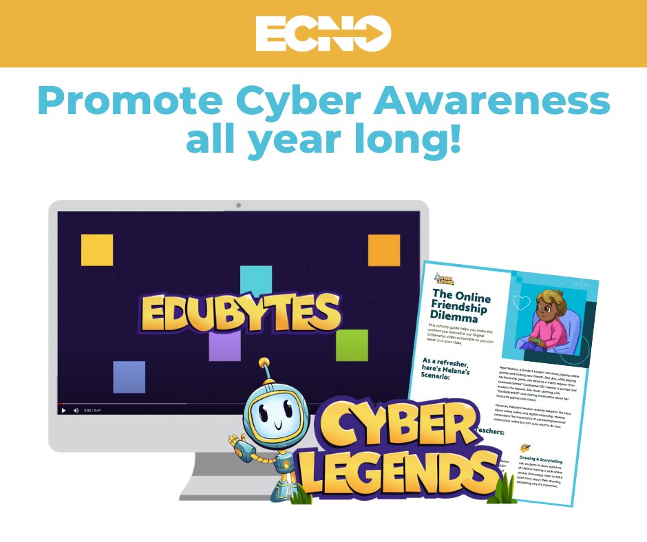 ECNO (@ecnoconnect) on Twitter photo Cyber Awareness Month has come to a close, but cyber awareness is a year-round responsibility! <a href="/CyberLegendsInc/">Cyber Legends Inc</a> has released its latest initiative, "EduBytes", a prof development series designed for Ont educators. Check out video resources and more at cyberlegends.com/educators Cyber Awareness Month has come to a close, but cyber awareness is a year-round responsibility! <a href="/CyberLegendsInc/">Cyber Legends Inc</a> has released its latest initiative, "EduBytes", a prof development series designed for Ont educators. Check out video resources and more at cyberlegends.com/educators