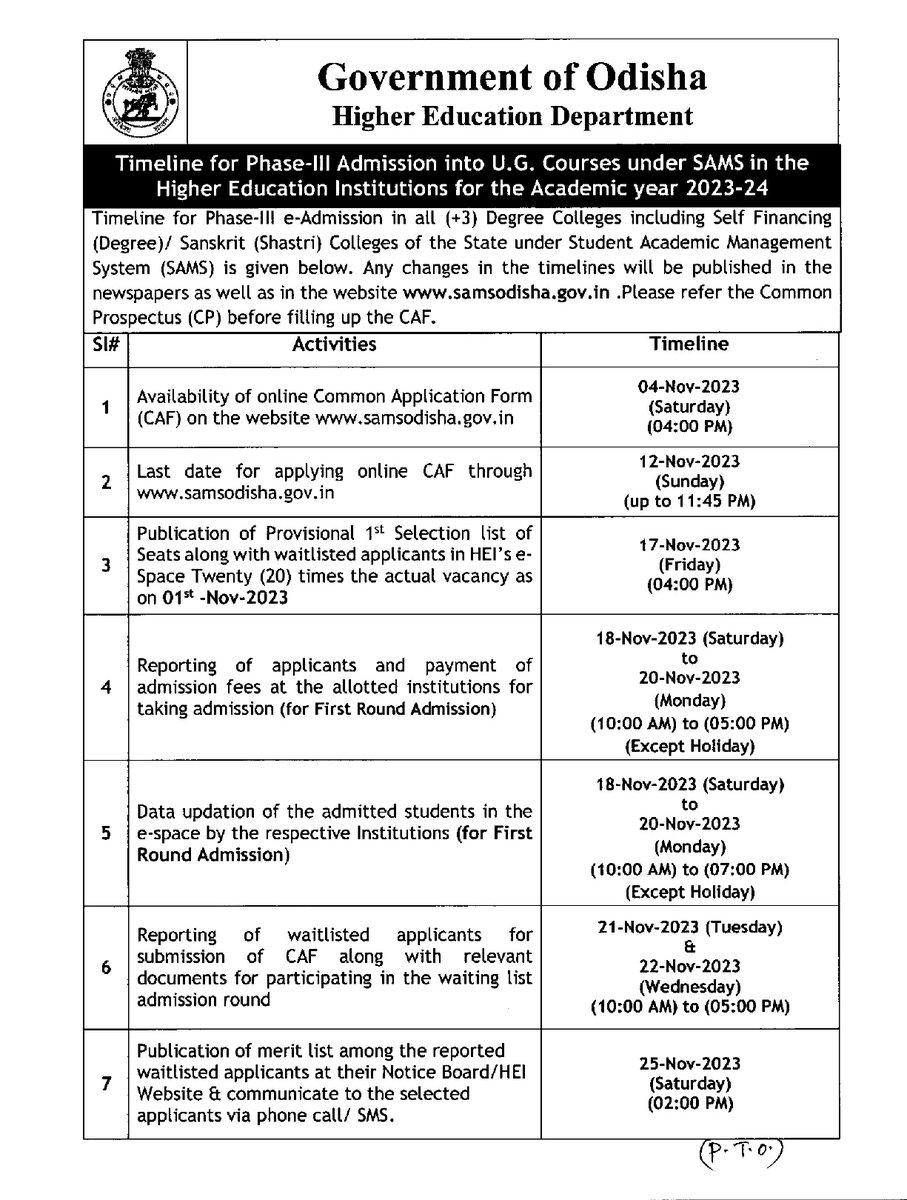 SukantTutorial's tweet image. Timeline for Phase-lll e-Admission into U.G. Course under SAMS in the Higher Education Insttuions for the Academic Year 2023-24
#eAdmission #SukantTutorial #Odisha