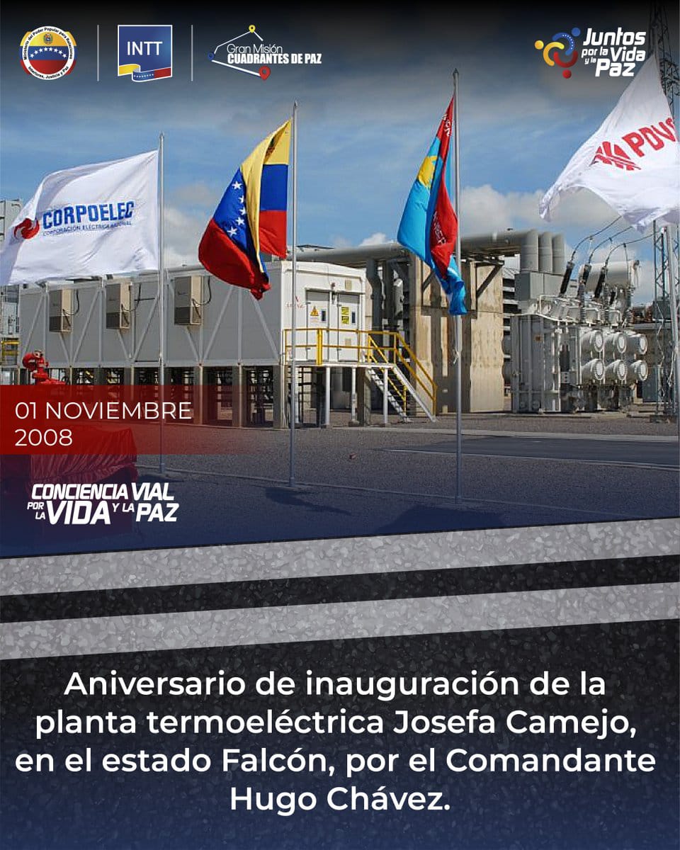 RViales_Zulia's tweet photo. #Efemérides| Hace 15 años el Comandante Hugo Chávez inauguró la planta termoeléctrica Josefa Camejo, en el sector Los Taques del estado Falcón, una instalación eléctrica que trajo al Occidente del país mayor calidad en el servicio de luz, lograda en Revolución.
-
#01Nov23 https://t.co/MbuM5hGItP
