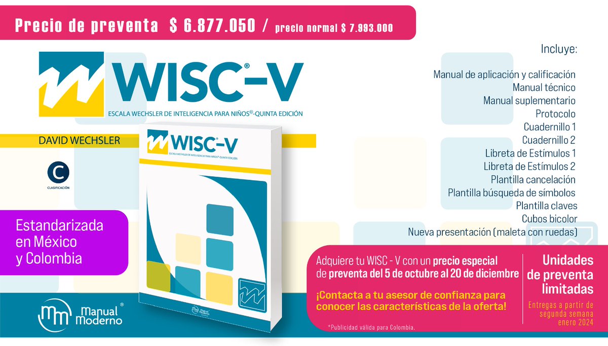 manualmodernoco's tweet image. #wisc-v #psicologia #psicologo #pruebaspsicologicas
