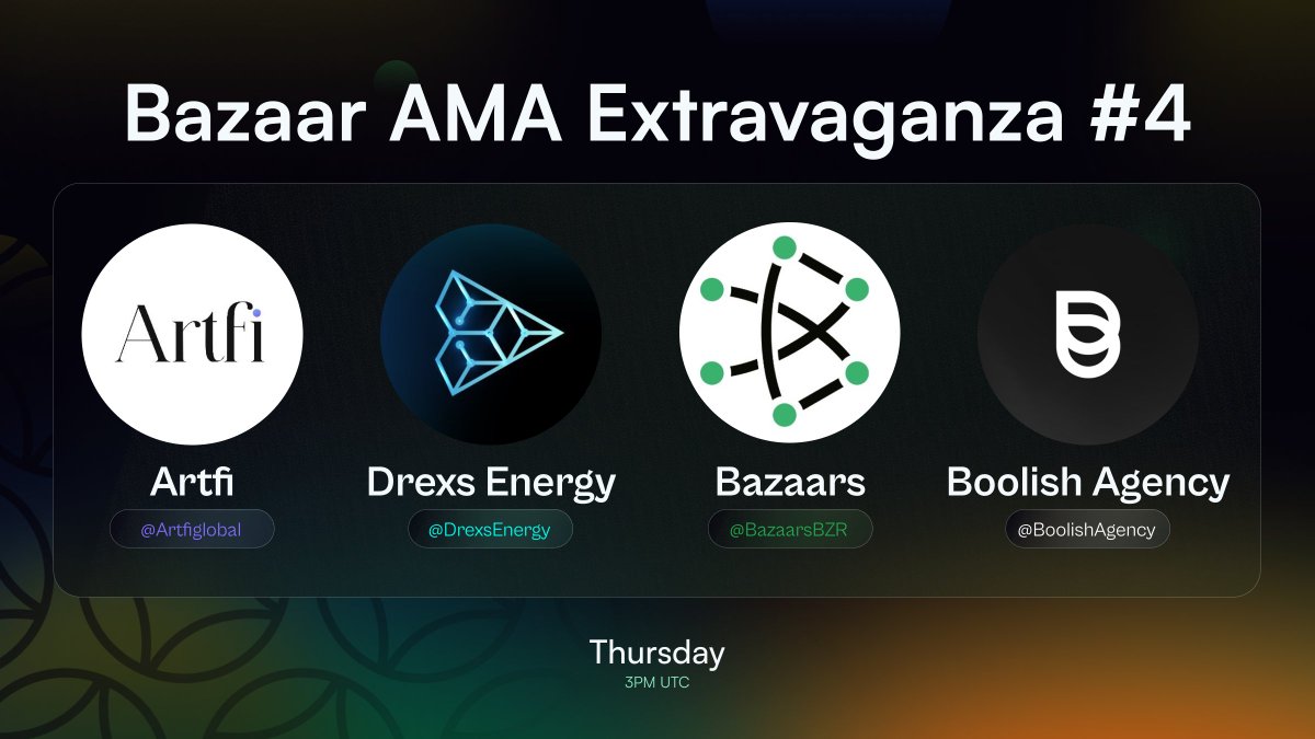 🎺Calling one, calling all! 🎺
🛑BazaarsBZR AMA Extravaganza #4🛑

Set your reminder here:
x.com/i/spaces/1YqGo…
⌚️ When? Tomorrow, Nov 2 @ 3:00 PM UTC/11:00 EST

Our Special Guests:
<a href="/artfiglobal/">Artfi</a> 
@DrexsEnergy 
<a href="/boolishagency/">Boolish Agency</a> 

THERE WILL BE GIVEAWAYS AND CASH PRIZES! 💙💰