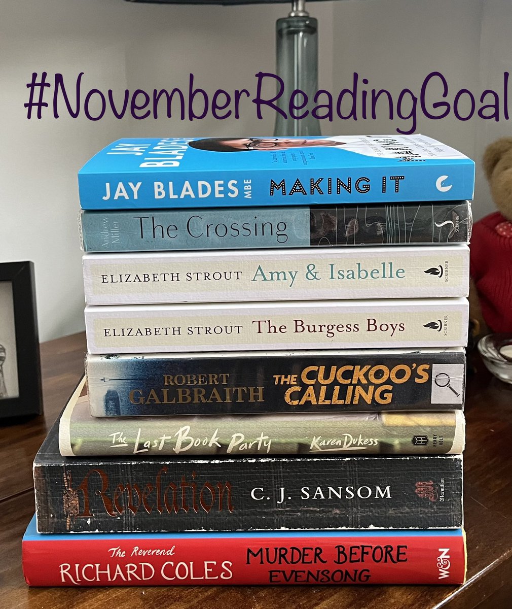 CathBax's tweet image. #NovemberReadingGoal #LancsReads2023 @LancsLibraries #BookTwitter
3 #BeatTheBacklog - Making It, Murder Before Evensong &amp;amp; The Last Book Party
1 #BuddyRead - Revelation
3 #FreeChoice - Amy &amp;amp; Isabelle, The Burgess Boys, The Crossing 
1 #ReadingGroup - The Cuckoo’s Calling