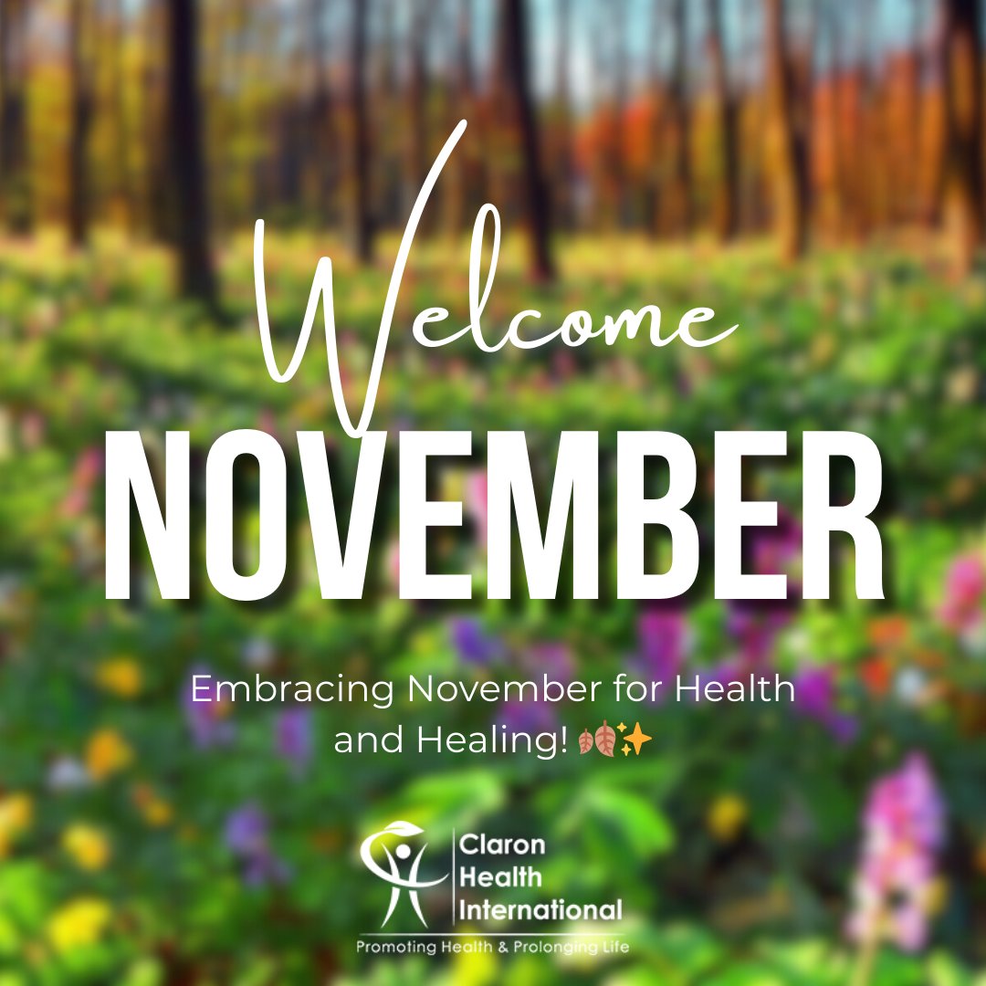 Welcome November! It's time to embrace the new month with a focus on health and healing. Claron Health International is here to help you achieve your wellness goals and live a longer, healthier life.
#health #wellness #november #healthandhealing #claronhealthinternational