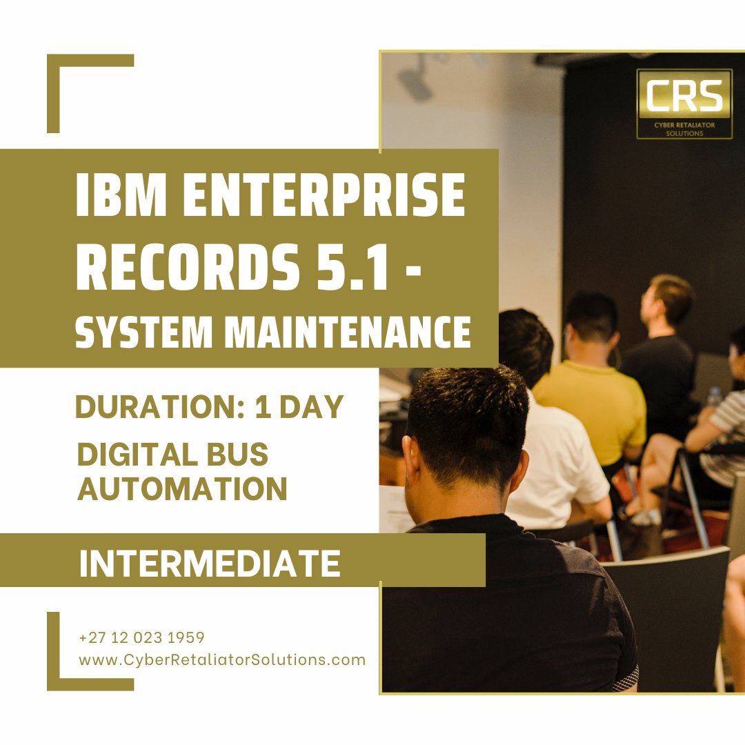 CRS_Cyber's tweet image. 🚀 Join the IBM Enterprise Records course for admins! 

Learn to configure, audit, and manage data. Perfect for Sys Admins! 

#AlwaysWinning #IBMEnterpriseRecords #SystemAdmins #TechTraining #IBMRecordsAdmins