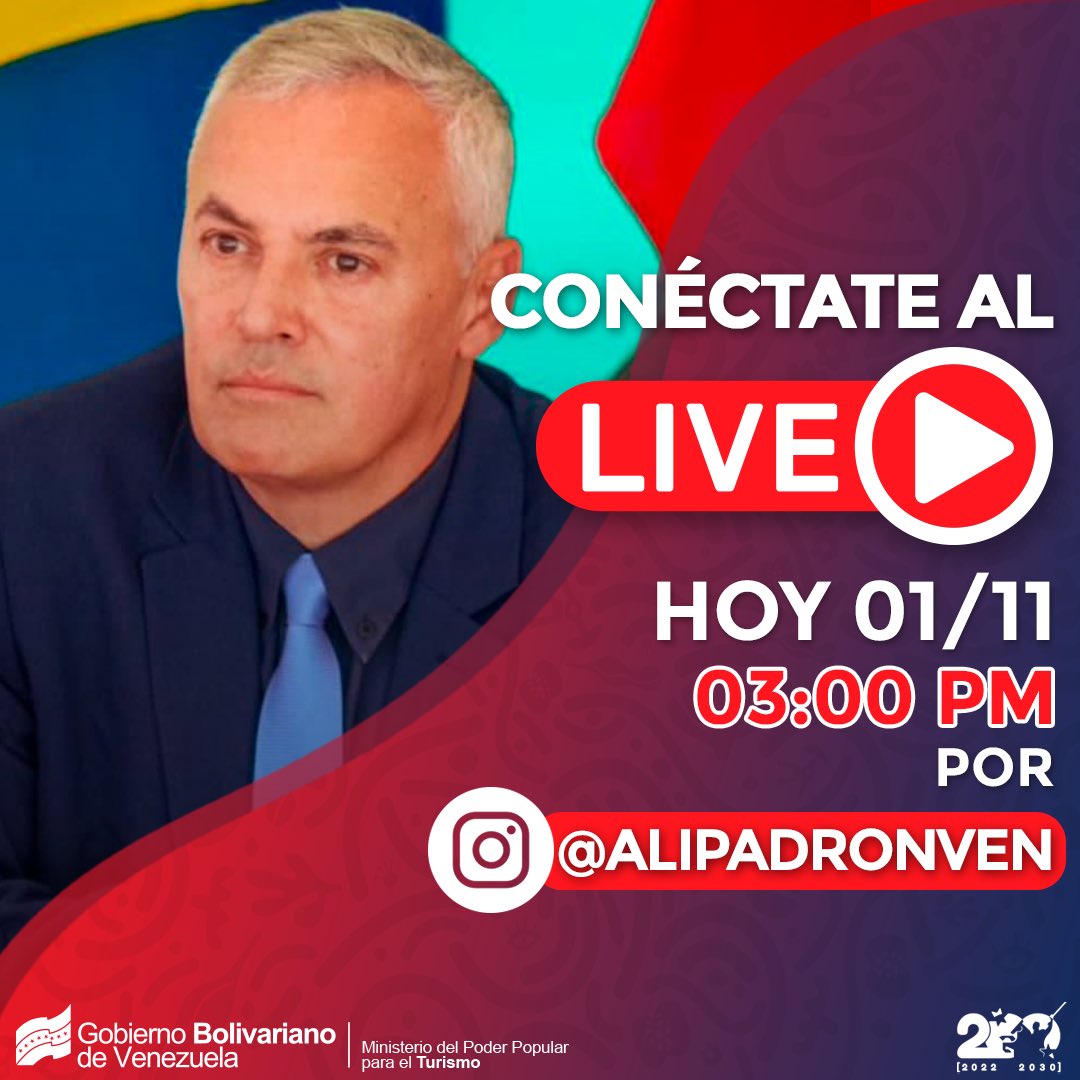 ¡Conéctate con nosotros!

Estaremos en vivo desde mi ig 📲 lc.cx/3YScV0, conversaremos del balance en estos extraordinarios 3 años de gestión, así como de las ferias regionales y eventos internacionales donde <a href="/Minturvzla/">Mintur/Motor Turismo</a> ha participado.

¡Te esperamos!
<a href="/NicolasMaduro/">Nicolás Maduro</a>