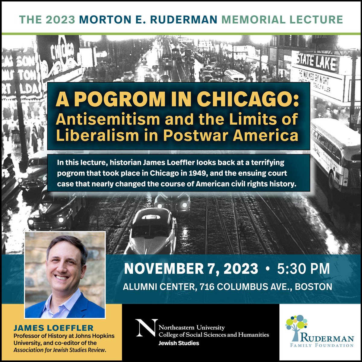 Very excited to host <a href="/Jbloeffler/">James Loeffler</a> for this year's annual Ruderman Lecture. Come attend in person! <a href="/RudermanFdn/">Ruderman Family Foundation</a> <a href="/NUCSSH/">Northeastern CSSH</a> <a href="/HistoryDept_NU/">Department of History at Northeastern University</a> <a href="/NUJewishStudies/">Northeastern University Jewish Studies</a>