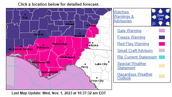 SDFireWeather's tweet photo. Fall- the time of year when Freeze Warnings and Red Flag Warnings coexist over the deep south. https://t.co/JPRejVNXgY