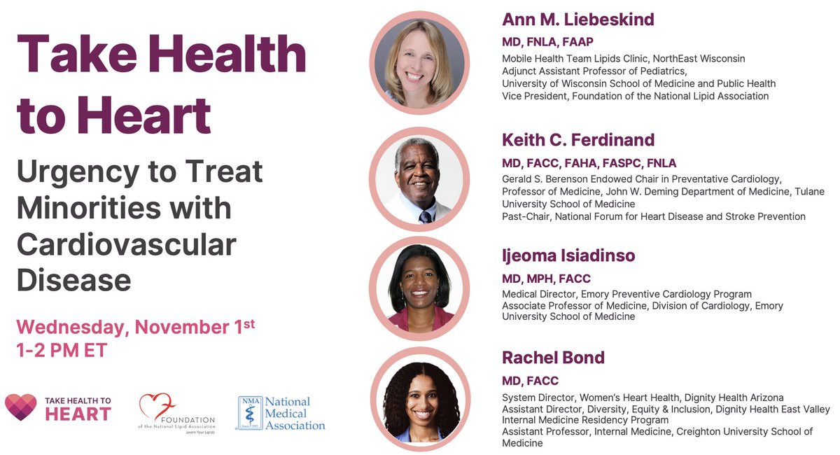Take Health to Heart (@takehlth2heart) on Twitter photo 🚨TODAY! Tune in at 1PM ET for our expert-led webinar with <a href="/MHealthTeam/">Ann Liebeskind, MD</a>, <a href="/kcferdmd/">Keith C. Ferdinand, MD, FACC, FAHA, FNLA</a>, <a href="/DrRachelMBond/">Rachel M Bond, MD</a>, and <a href="/ijeomaheartdoc/">Ijeoma Isiadinso MD MPH FACC FASNC</a>. Watch the discussion here on our page. 🚨TODAY! Tune in at 1PM ET for our expert-led webinar with <a href="/MHealthTeam/">Ann Liebeskind, MD</a>, <a href="/kcferdmd/">Keith C. Ferdinand, MD, FACC, FAHA, FNLA</a>, <a href="/DrRachelMBond/">Rachel M Bond, MD</a>, and <a href="/ijeomaheartdoc/">Ijeoma Isiadinso MD MPH FACC FASNC</a>. Watch the discussion here on our page.