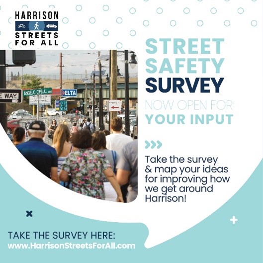 HudCoPlanning's tweet photo. Let #Harrison know how to transform its streets to better serve people of all ages and abilities. Take the survey and pin the map at https://t.co/gBKbCq7u7Y! #CompleteStreets #Transportation #StreetsForAll https://t.co/Eo27lZc52u