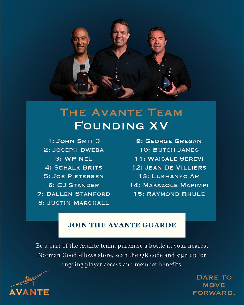 Superb to be in the company of these Legends launching @AvanteBrandy! In South Africa you can join the Avante Guarde with your purchase at @normangoodfello🥃 with other countries to be added soon!

🏉 avantebrandy.com 🏆 #DareToGoForward #RWC2023