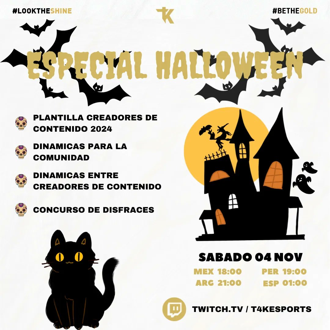 T4KEsports's tweet photo. Halloween no es solo una fecha; También es un estilo de vida.😜 T4K Esports te invita a su evento especial de Halloween/Día de Muertos.👻 ¡Disfruta de nuestra transmisión especial en donde podrás participar en un concurso y ganar increíbles premios!🤩 (1/3) https://t.co/fWJ1D0tS1c
