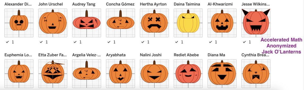 What a great day in 6th grade Accelerated Math celebrating Halloween! @Desmos has an awesome Pumpkin Carving activity using the coordinate plane that the class enjoyed. Look at this creativity! #D70ShinyApple @HighlandD70 @LibertyvilleD70